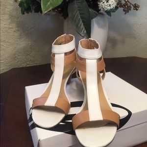 White & Tan Filagreeo Heels